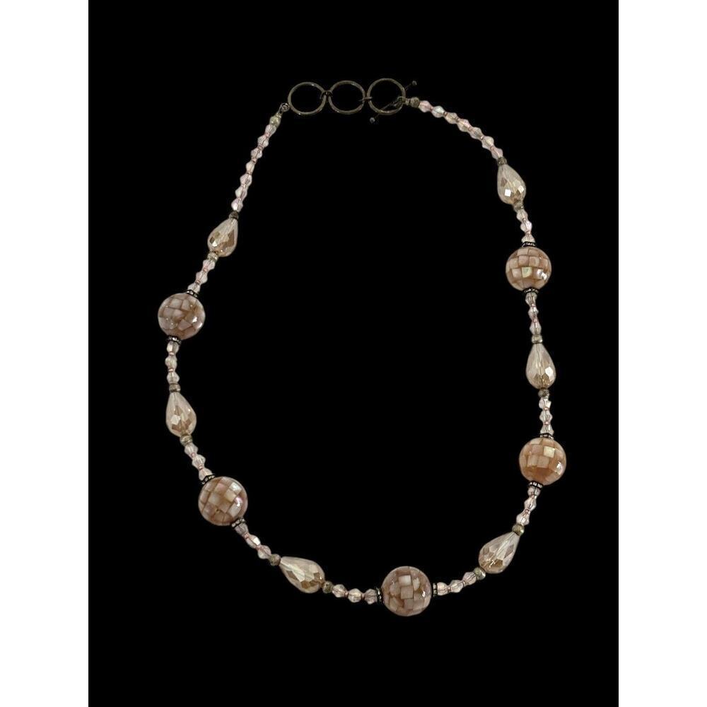 Pink MOP Disco Ball Beaded Faceted Crystal Glass Bead Artisan Necklace
